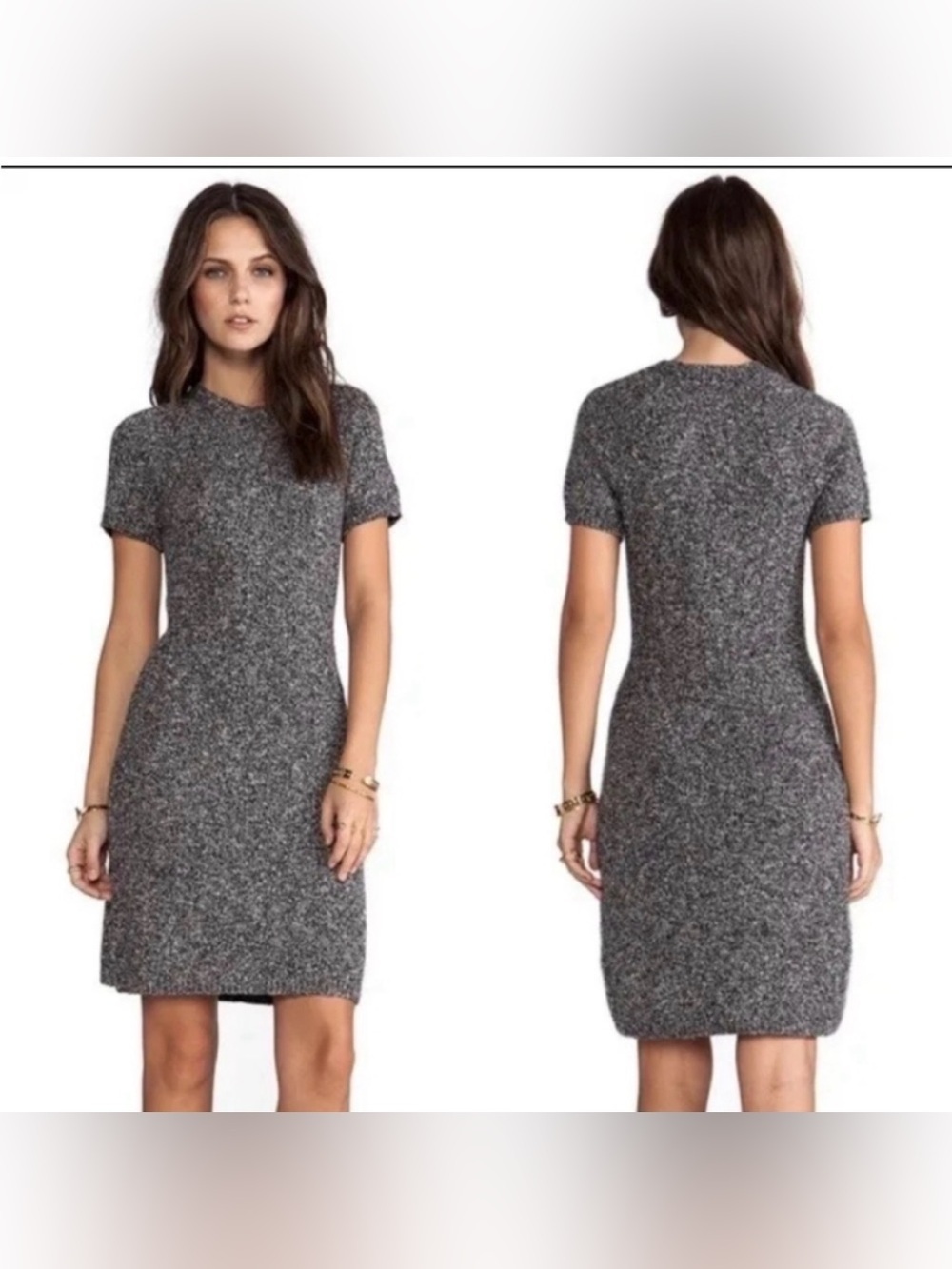Theory Cecile B Dress Tweed Wool Blend Sweater Dress Black White
Size Medium